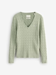 GANT Green Stretch Cotton Cable Knit V-Neck Jumper - Image 5 of 5