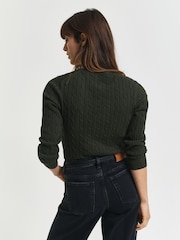 GANT Light Green Stretch Cotton Cable Knit V-Neck Jumper - Image 2 of 5