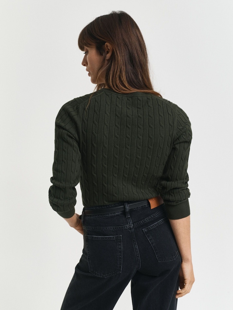 GANT Light Green Stretch Cotton Cable Knit V-Neck Jumper - Image 2 of 5 GANT Light Green Stretch Cotton Cable Knit V-Neck Jumper - Image 2 of 5