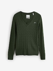 GANT Light Green Stretch Cotton Cable Knit V-Neck Jumper - Image 5 of 5
