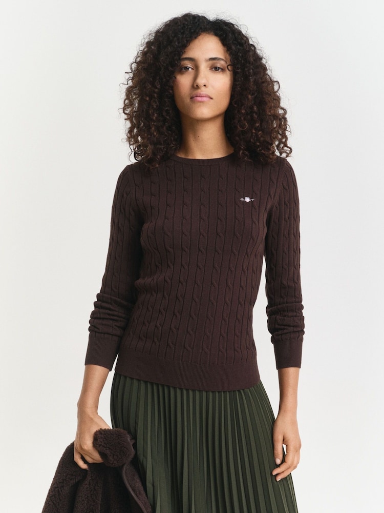 GANT Brown Stretch Cotton Cable Knit Jumper - Image 1 of 5