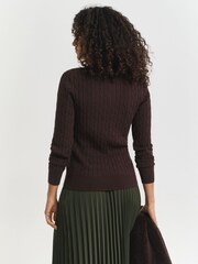 GANT Brown Stretch Cotton Cable Knit Jumper - Image 2 of 5