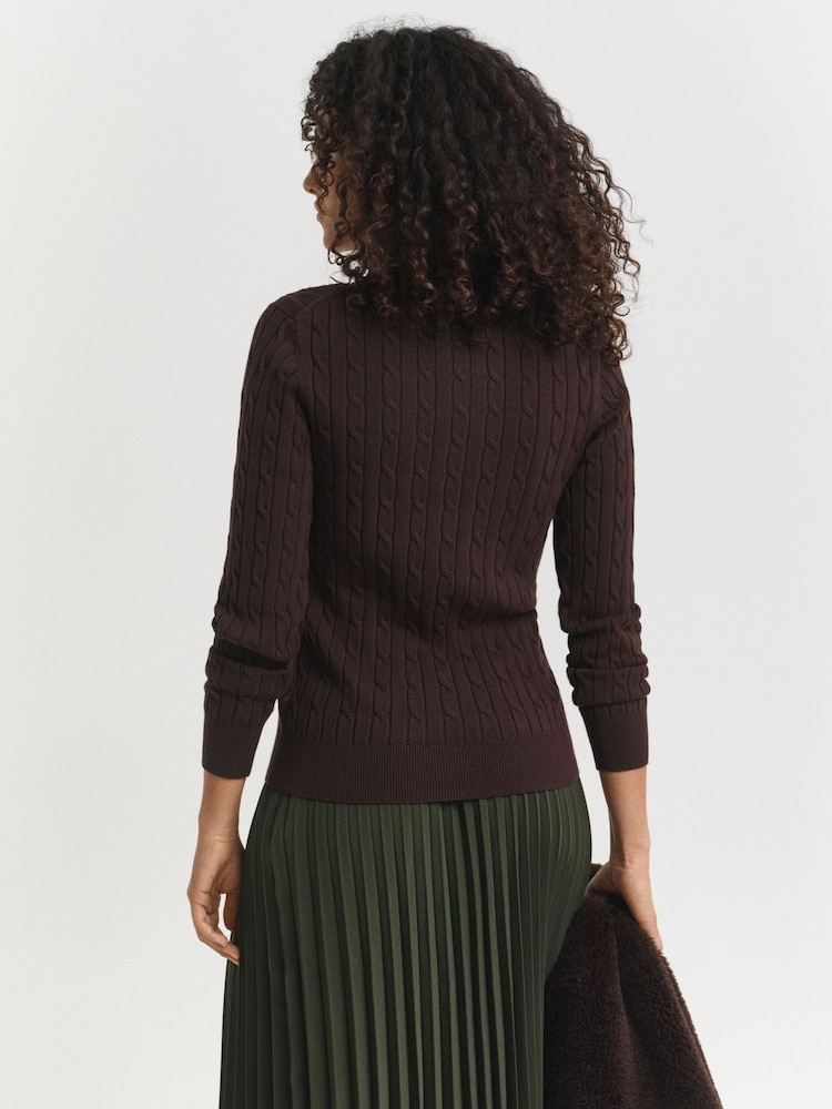 GANT Brown Stretch Cotton Cable Knit Jumper - Image 2 of 5