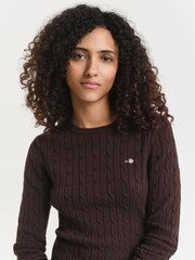 GANT Brown Stretch Cotton Cable Knit Jumper - Image 4 of 5