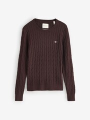 GANT Brown Stretch Cotton Cable Knit Jumper - Image 5 of 5