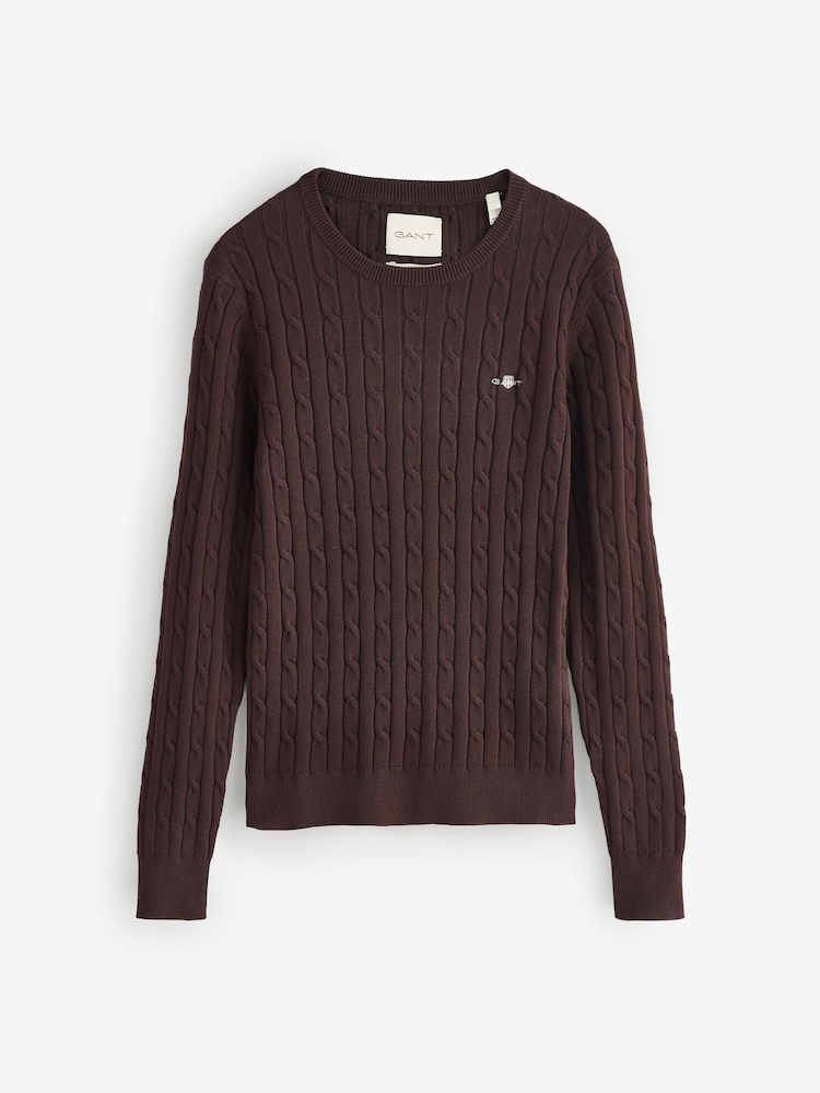 GANT Brown Stretch Cotton Cable Knit Jumper - Image 5 of 5