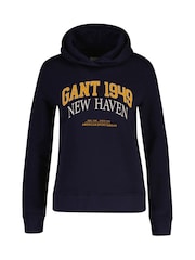 GANT Blue Regular Archive Logo Print Hoodie - Image 1 of 2