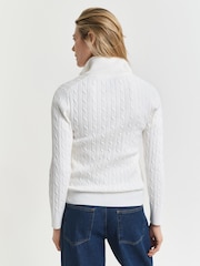GANT Cream Stretch Cotton Cable Knit Half Zip Jumper - Image 2 of 4