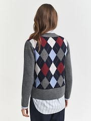 GANT Grey Argyle Pattern V-Neck Button Through Cardigan - Image 2 of 6