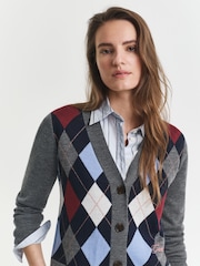 GANT Grey Argyle Pattern V-Neck Button Through Cardigan - Image 5 of 6