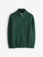GANT Green Kids Cotton Cable Half Zip Knit Jumper - Image 1 of 1
