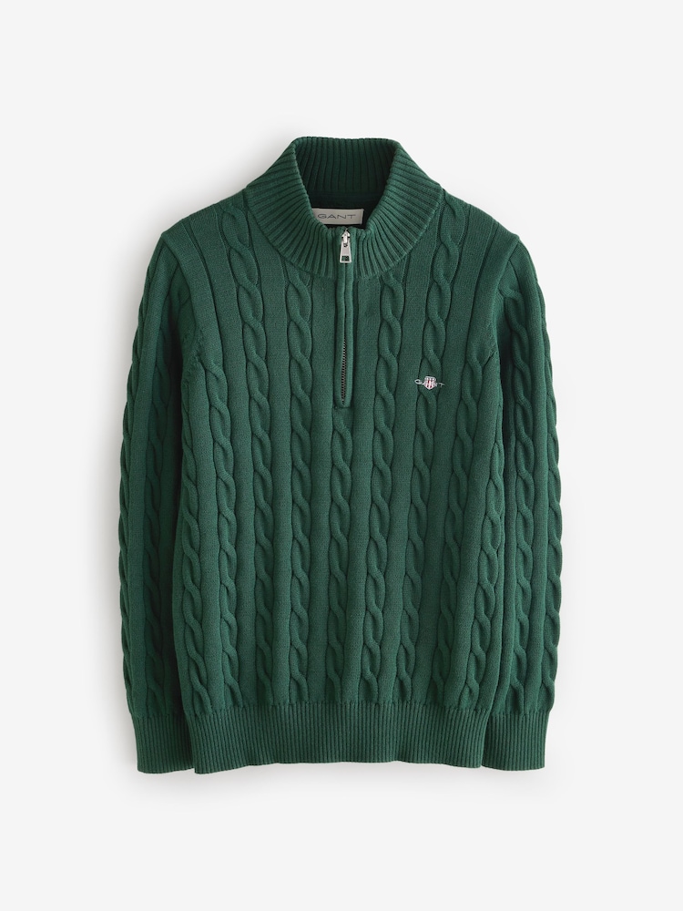 GANT Green Kids Cotton Cable Half Zip Knit Jumper - Image 1 of 1