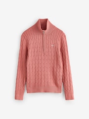 GANT Pink Stretch Cotton Cable Knit Half Zip Jumper - Image 1 of 3