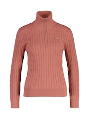 GANT Pink Stretch Cotton Cable Knit Half Zip Jumper - Image 2 of 3