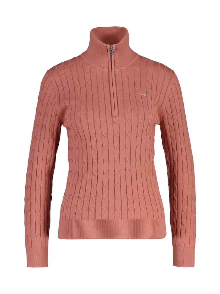 GANT Pink Stretch Cotton Cable Knit Half Zip Jumper - Image 2 of 3