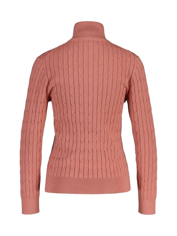 GANT Pink Stretch Cotton Cable Knit Half Zip Jumper - Image 3 of 3