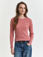 GANT Pink Stretch Cotton Cable Knit Jumper - Image 1 of 5