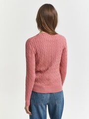 GANT Pink Stretch Cotton Cable Knit Jumper - Image 2 of 5