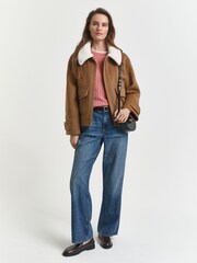 GANT Pink Stretch Cotton Cable Knit Jumper - Image 3 of 5