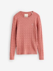 GANT Pink Stretch Cotton Cable Knit Jumper - Image 5 of 5