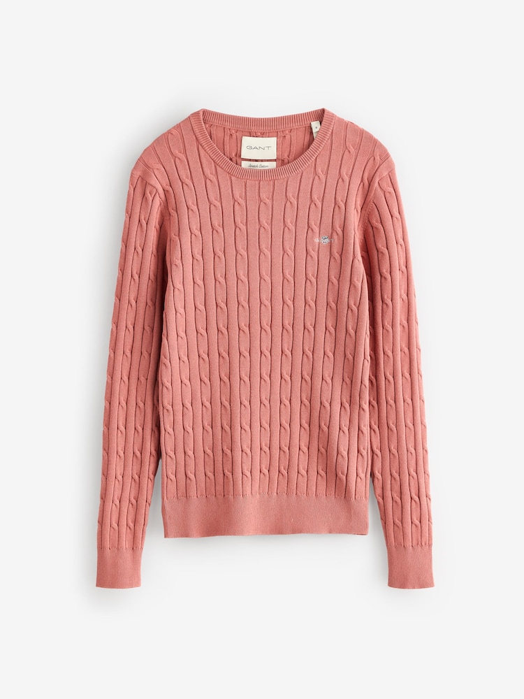 GANT Pink Stretch Cotton Cable Knit Jumper - Image 5 of 5
