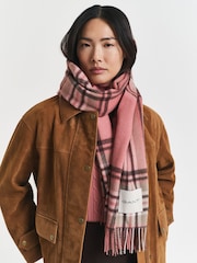 GANT Pink Tartan Check Wool Scarf - Image 1 of 5