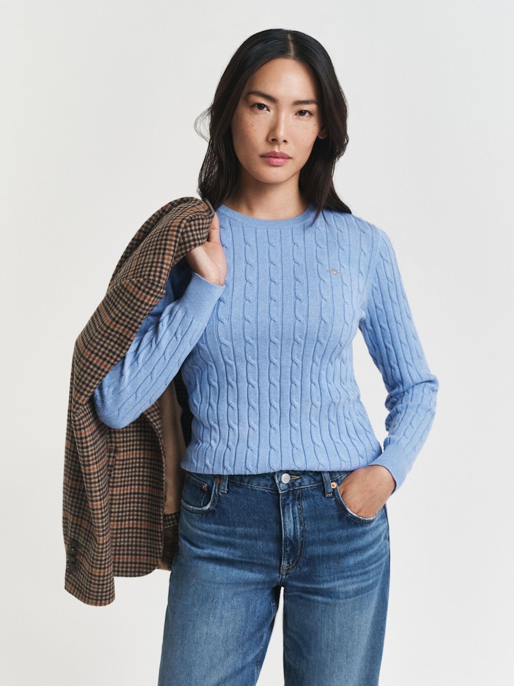GANT Blue Stretch Cotton Cable Knit Jumper - Image 1 of 4
