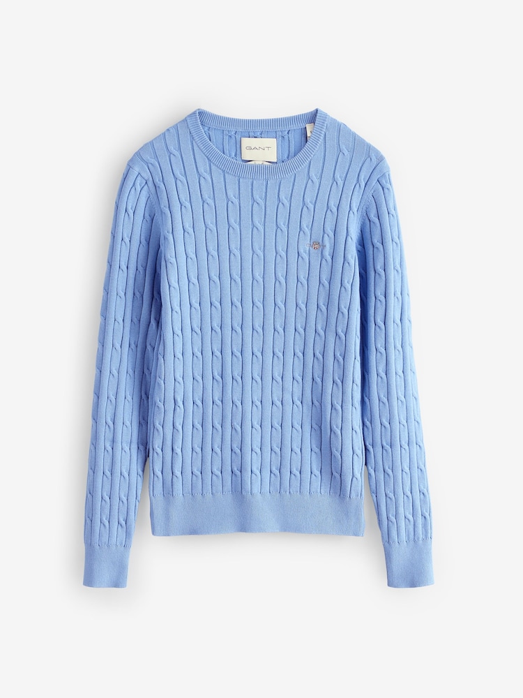 GANT Blue Stretch Cotton Cable Knit Jumper - Image 4 of 4