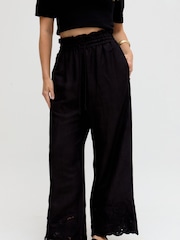 Raffya Black Laya Wide Leg Cutwork Trousers - Image 1 of 5