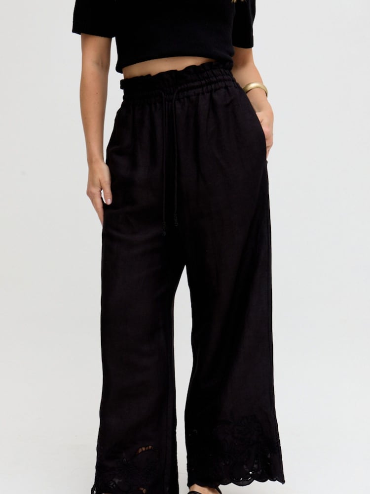 Raffya Black Laya Wide Leg Cutwork Trousers - Image 1 of 5