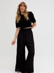 Raffya Black Laya Wide Leg Cutwork Trousers - Image 2 of 5