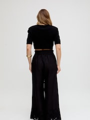 Raffya Black Laya Wide Leg Cutwork Trousers - Image 3 of 5