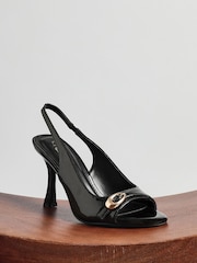 أسود - Linzi Potion Peep Toe Slingback Heels With Buckle Detail - صورة 1 من 6