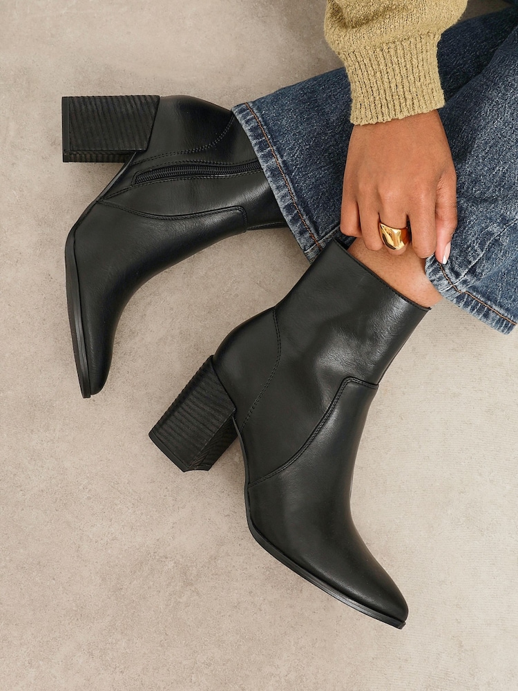 Linzi Black Advance Stretch Block Heeled Ankle Boots - Image 1 of 6