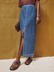 Ro&Zo Black Petite Denim Split Front Maxi Skirt - Image 1 of 6