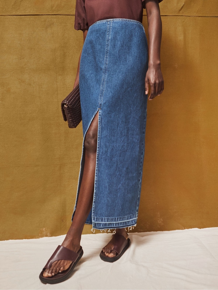 Ro&Zo Black Petite Denim Split Front Maxi Skirt - Image 1 of 6