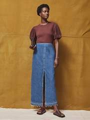 Ro&Zo Black Petite Denim Split Front Maxi Skirt - Image 2 of 6