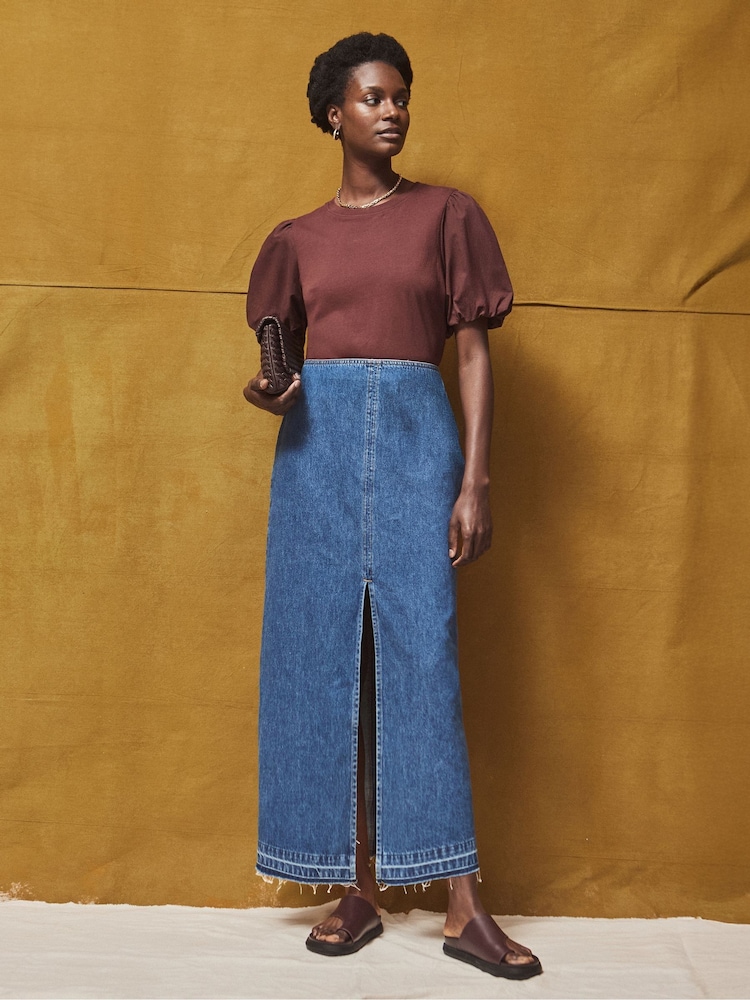 Ro&Zo Black Petite Denim Split Front Maxi Skirt - Image 2 of 6
