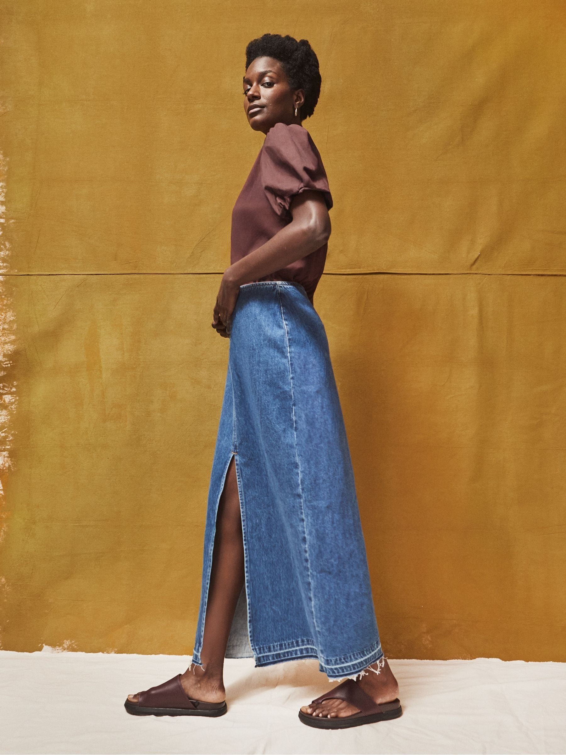 Buy Ro&Zo Black Petite Denim Split Front Maxi Skirt from Next USA