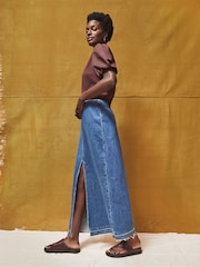 Ro&Zo Black Petite Denim Split Front Maxi Skirt - Image 3 of 6