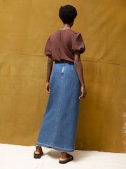 Ro&Zo Black Petite Denim Split Front Maxi Skirt - Image 6 of 6