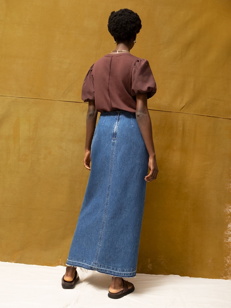 Ro&Zo Black Petite Denim Split Front Maxi Skirt - Image 6 of 6
