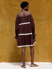 Ro&Zo Brown Bardot Contrast Trim Dress - Image 6 of 6