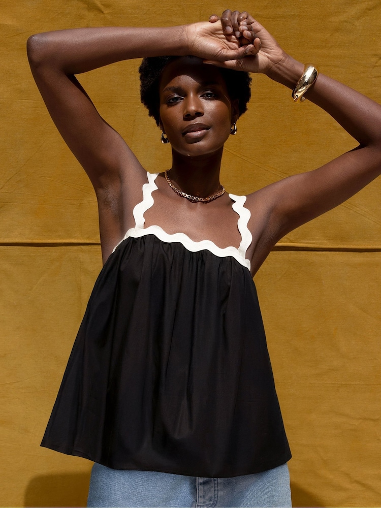 Ro&Zo Black Contrast Strap Cami Top - Image 1 of 5