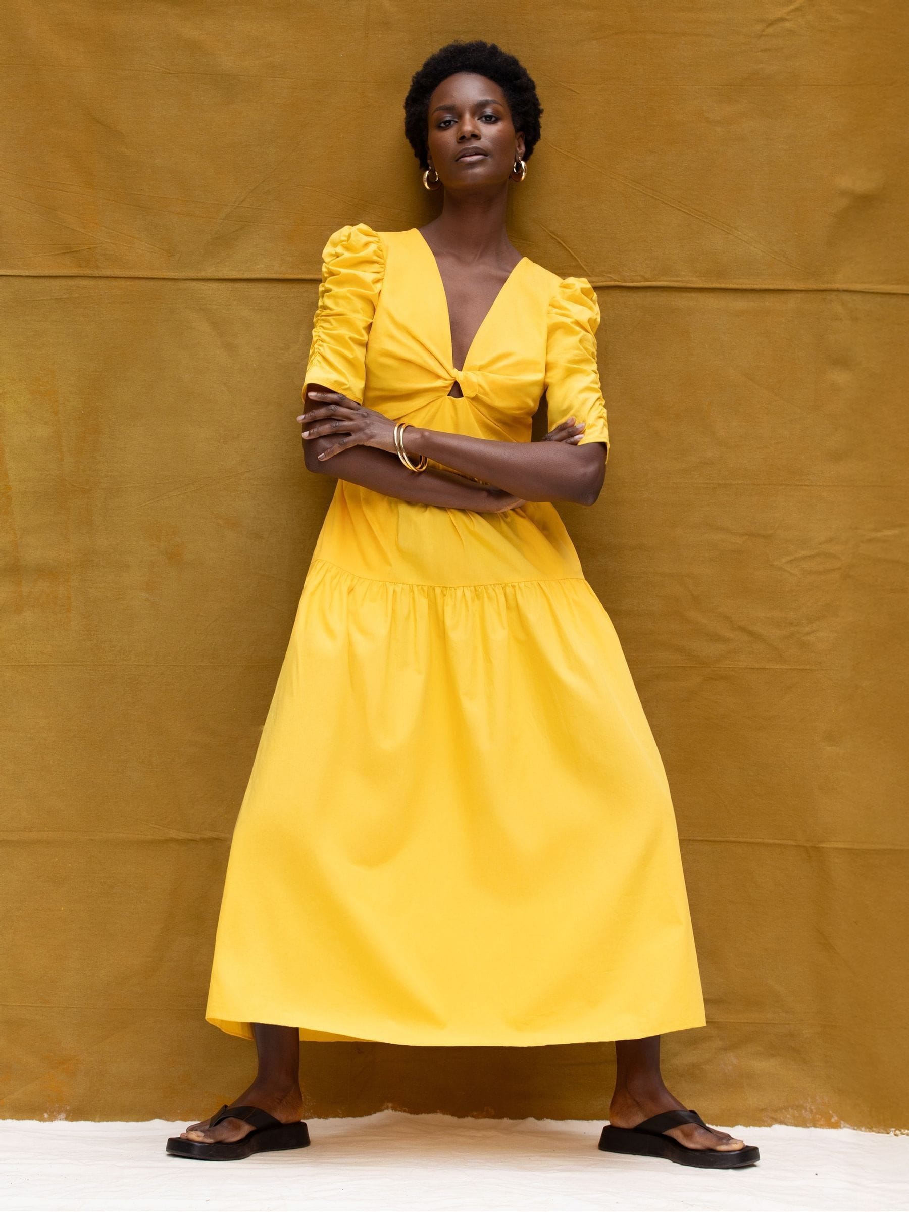 Buy Ro&Zo Yellow Cotton Poplin Twist Front Dress from Next France