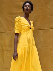 Ro&Zo Yellow Cotton Poplin Twist Front Dress - Image 4 of 6