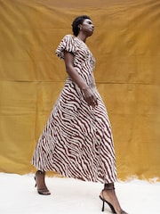 Ro&Zo Brown Petite Zebra Print Puff Sleeve Dress - Image 2 of 6