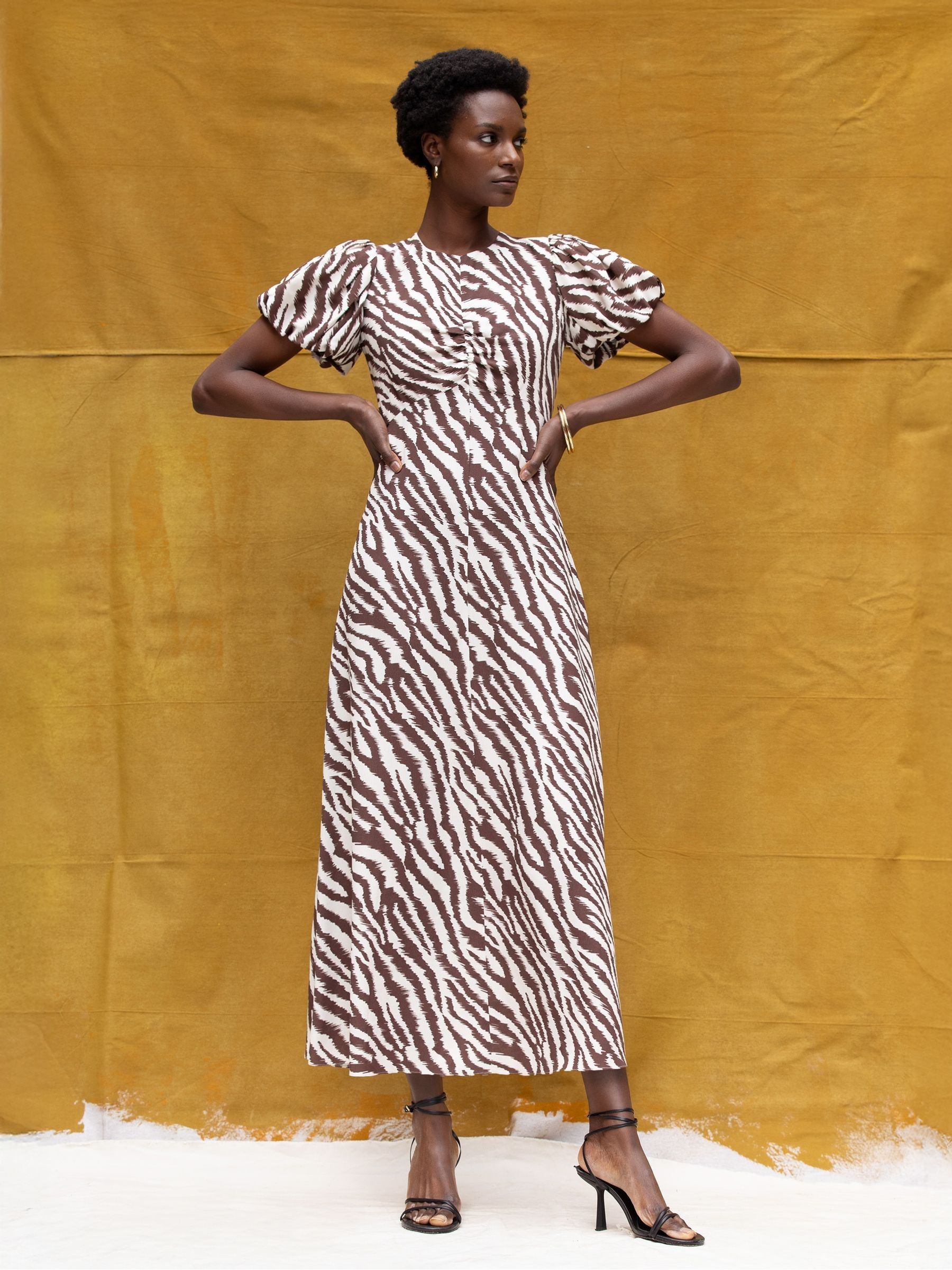 Buy Ro&Zo Brown Petite Zebra Print Puff Sleeve Dress from Next USA