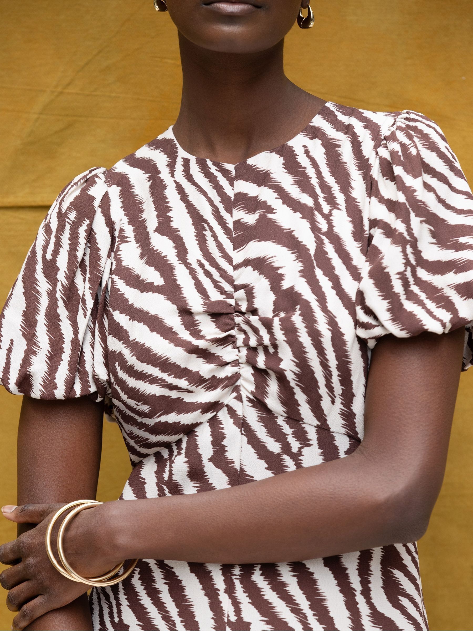 Buy Ro&Zo Brown Petite Zebra Print Puff Sleeve Dress from Next USA