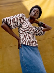 Ro&Zo Brown Zebra Print Twist Front Cotton Top - Image 1 of 4